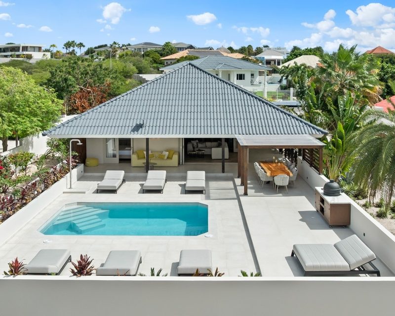 Pooldeck met porch, bbq, loungebedden, zoutmagnesium zwembad